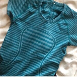 Lululemon Striped Blue Swiftly Tech Short-Sleeve Shirt